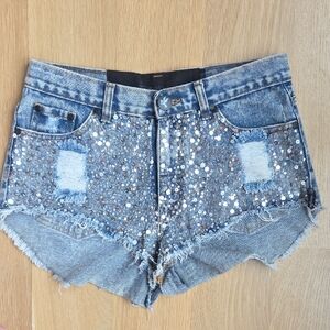 One Teaspoon Blue Sequin Jean Shorts